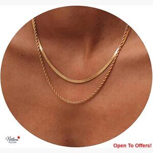 18K Gold Plated Stainless Steel Double Layered Snake Chain Necklace